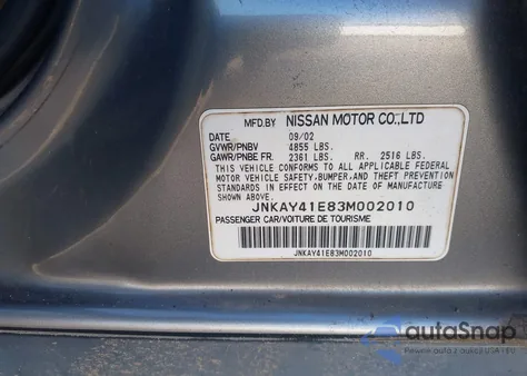 2003 Infiniti M45 Sport z USA, uszkodzony, nr VIN JNKAY41E83M002010